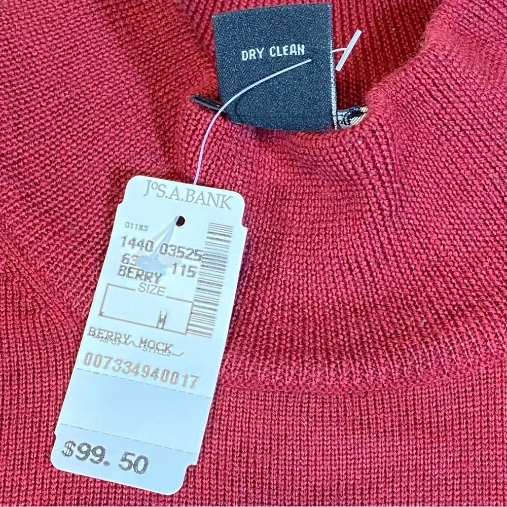 JOS A BANK Signature Collection Sweater Merino Wool Mock Neck Men’s Sz M Red NWT